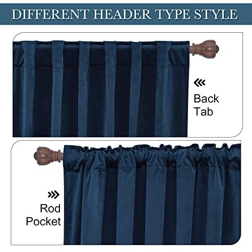 RYB HOME Navy Blue Velvet Blackout Curtains 96 inches Bedroom Living Room