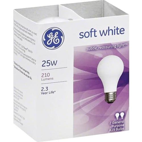 GE Bulb SFTWHT 25A/W PK2