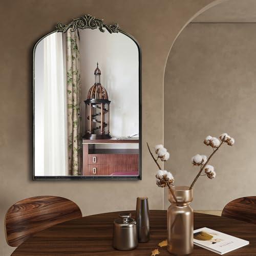 Wall Mirror Window Decorative Traditional Mirrors Antique Arched Farmhouse for Living Room Bedroom Entryway Bathroom Vanity (36 * 24 * 1.2, Black)