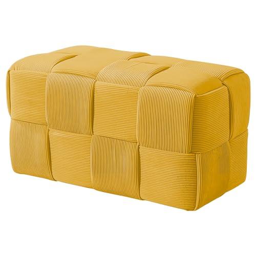 Ottoman Foot Rest Soft and Comfortable Ottoman Square Corduroy Woven Design Sofa Stool (Yellow-L)