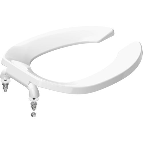 Commercial Open Front Toilet Seat Elongated, Heavy Duty Public Restroom Toilet Seat, Durable PP Plastic, Easy Install Replacement for School, Hospital, Hotel & Church, White