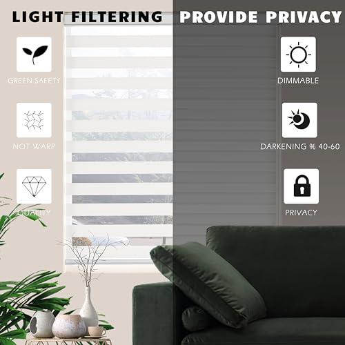 Zebra Roller Shades, Dual Layer Roll Up Blind for Living Room, Semi Sheer Shades Window Privacy Light Control for Day and Night, (Maximum Height 72inch, White Color, Width 36 inch)