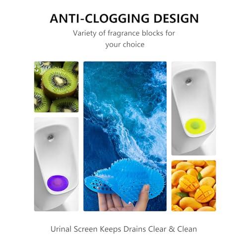 Urinal Screen Deodorizer 12 Pack,75-Day Fresh,Double-Sided Anti-Splash | Urinal Cakes,Anti-Splash & Anti-Clog,Ocean Breeze/Mango/Kiwi,Long-Lasting Freshness,Odor Control with Gloves for Men Bathroom