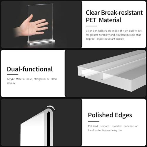 Acrylic Sign Holder 8.5 x 11 Inch, Clear Double Side Vendor Booth Stand Table Sign Holder, Vertical Desktop Display Menu Holder(6 PACK)
