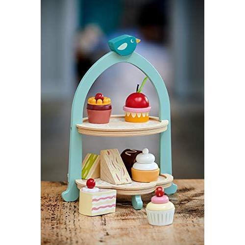 Tender Leaf Toys - Mini Chef Birdie Afternoon Tea Stand – Realistic English Sandwich, Cake and Pastry Tower for Pretend Play High-Tea Party - Social, Creative, and Imaginative Role Play - Age 3