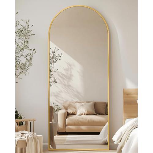 Full Length Mirror, 58x19 Floor Mirror, Arch Floor Standing Mirror Freestanding Arch Full Body with Stand for Bedroom, Hanging Mounted for Living Room Cloakroom, Gold