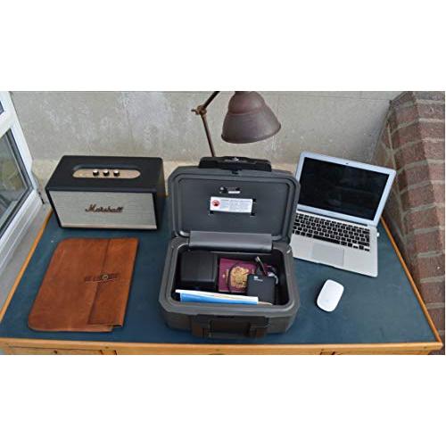 SentrySafe Fireproof Safe with Key Lock, Chest Lock Box for Home or Travel Secures Money, Documents, 0.18 Cubic Feet, 6.1 x 14.3 x 11.2 Inches, 1210
