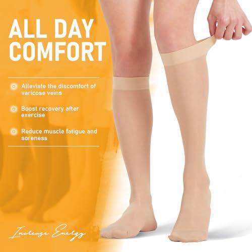 BSERA 2 Pairs Sheer Compression Socks for Women 15-20 mmHg Knee High