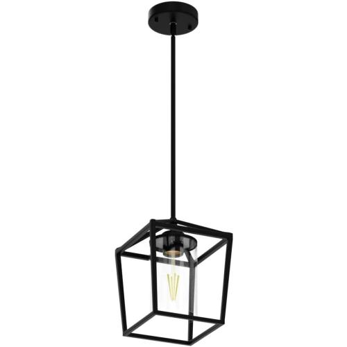 1 Pack Black Pendant Light Fixture Farmhouse Iron Cage Metal Pendant Light Lantern Hanging Light Fixtures with Clear Glass Shade for Kitchen Island, Dining Room, Hallway,Entryway1