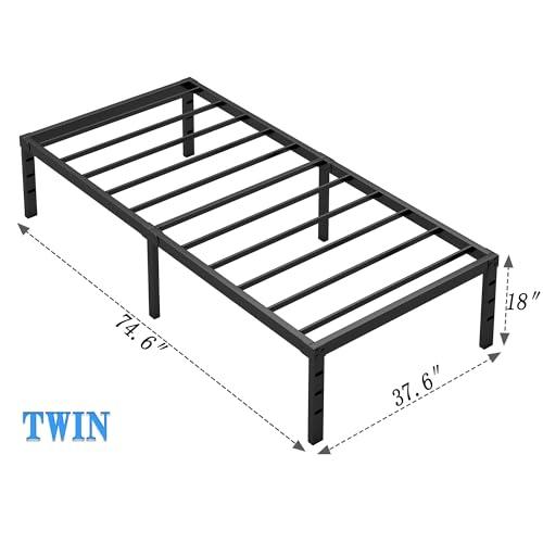 Black Metal Bed Frame,Twin Size Bed Frame with Storage Space,Heavy Duty Sturdy Mattress Foundation,Easy Assembly,No Box Spring Needed, Black,18 Inch,Twin