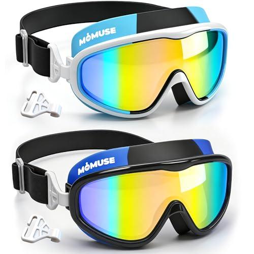 MOMUSE 2PC Kids Swim Goggles 3-10 with Soft Fabric Strap, UV Protection