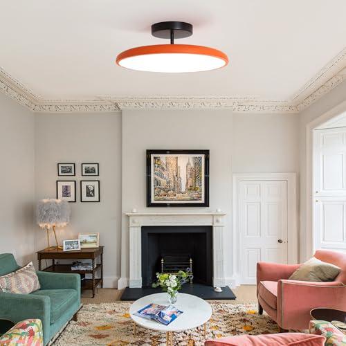 Ceiling Light Semi Flush Mount, Vintage Orange Ceiling Light Fixtures, Remote Control 3CCT Dimmable, 15.7 Inch Mid Century Modern LED CeilingLight for Hallway Livingroom Dining Room Bedroom
