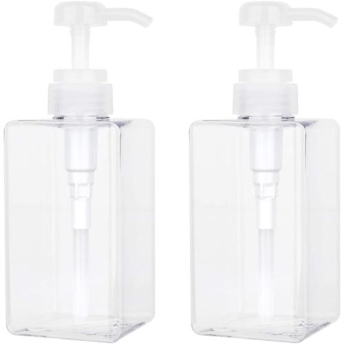 Pump Bottle, Refillable Plastic Empty Lotion Soap Dispenser Liquid Container for Bathroom Shampoo and Body Wash, 15oz/450ml Clear 2 Pack