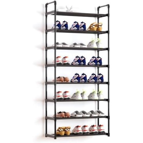 Metal Storage Shoe Rack,Large Capacity Shoe Organizer, Free Individual Assembly for 24-27 Pairs, for Entryway,Closet, Bedroom, Black (8 Tiers)