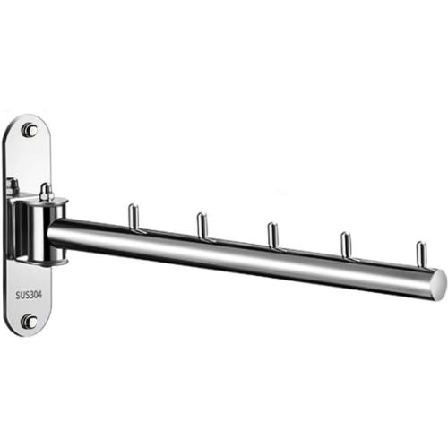 Clothes Hanger Rack Swing Arm, Folding Clothes Hanger Wall Mounted Space Saving Drying Rack, Stainless Steel 304 Laundry Room Valet Hook Holder, Foldable Hanging Hook Rod (Silver)