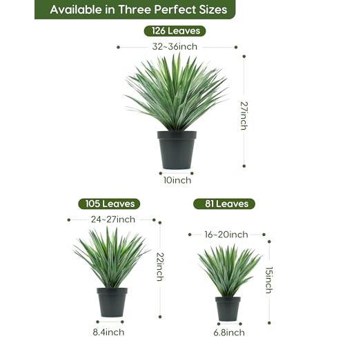 Velener Artificial Agave Plant in Black Pot with Real Stone Pebbles, Large Fake Agave Plant for Indoor and Outdoor-27 inches Tall, 126 Leaves