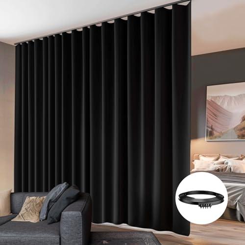 Room Divider Curtains Flexible Ceiling Tracks set Curtain track Ceiling Mount Blackout Curtain for Living Room Bedroom Ceiling Curtain Rod Privacy Dividers Panels W100 x H84 Black Drape & Black rail