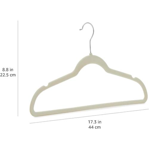 Amazon Basics Slim, Velvet, Non-Slip Suit Clothes Hangers, Ivory/Beige- Pack of 30