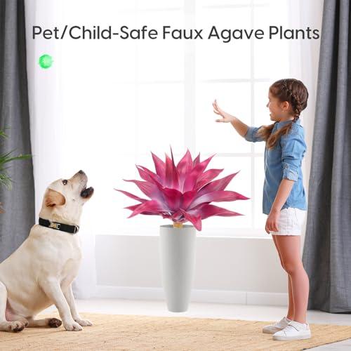 Velener Fake Agave Plant Outdoor, UV Resistant Artificial Plants Large Size for Outdoor and Indoor Decor, Faux Plant Dual Agave Indoor for Planters (22 inch,Red/White)