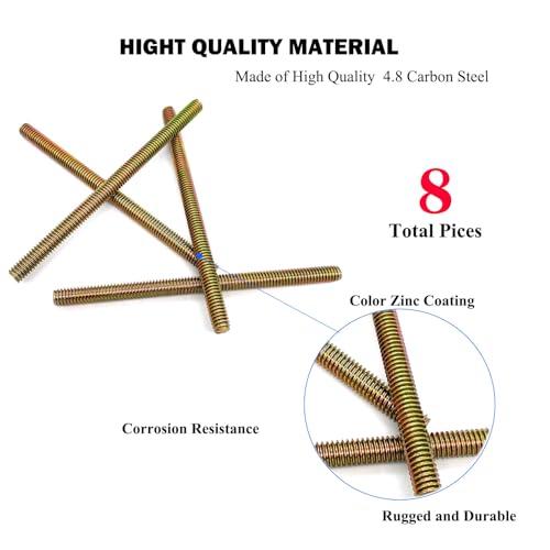 8pcs Color Zinc Fully All Threaded Rod Carbon Steel Long Thread Screw 5/16x5 for Furniture Garden Railing Mounting Assembly Fastening Steel Frame Connection Full Thread Rod for Furniture