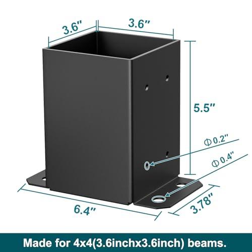 SPACEEUP 4x4 Post Base 2 Pcs, Inner Size 3.6x3.6 Deck Post Base, Heavy Duty Powder-Coated Post Anchor Black Wood Post Brackets for Decking Porch Railing Support