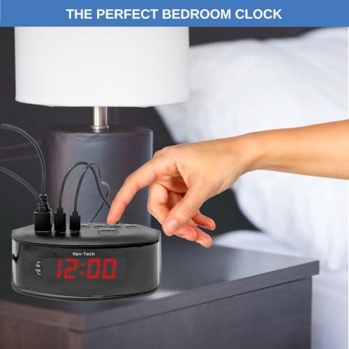 Digital Alarm Clocks for Bedrooms, 2 x USB-C and 2 x USB-A Charging Ports. Loud Alarm Clock for Heavy Sleepers Perfect for Bedroom, Desk, and Office.