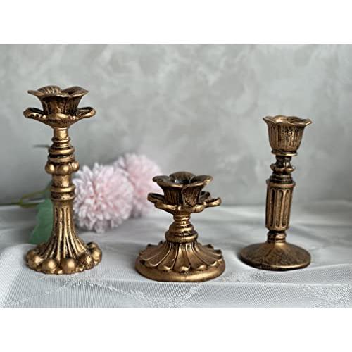 French Nostalgic Floral Resin Candle Holder Antique Bronze/Furniture Decoration/Retro Ornaments Candlestick (Bronze)