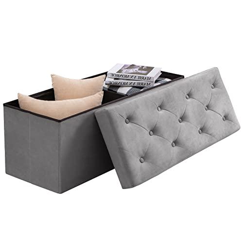 BRIAN & DANY 43 inch Ottoman with Storage, Velvet Storage Ottoman Bench, Folding Bench for Bedroom and Living Room - Gray