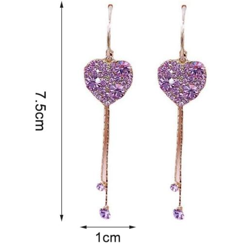 S925 Zirconia Heart Tassels Earrings Cz Crystal Love Heart Hoop Earrings Dangle Plated Silver Gold Prom Earrings for Women Birthday Jewelry Gift