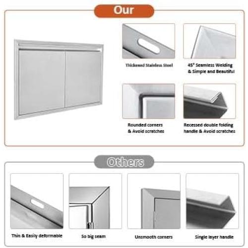JIE JIN BBQ Access Door 30 W X 21 H Outdoor Kitchen Doors Double Doors Thickened 304 Stainless Steel Outdoor Kitchen Accessories Door for Indoor/Outdoor Kitchen Outdoor Cabinet BBQ Island