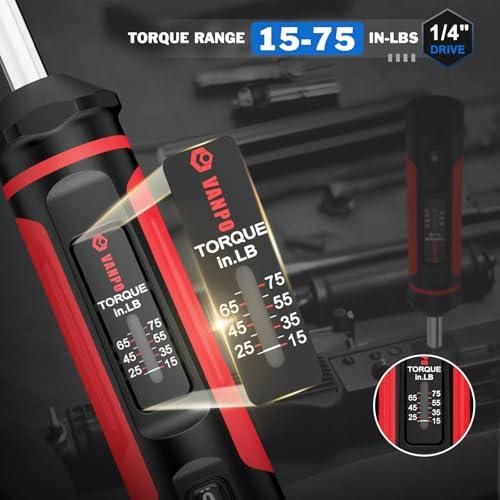 VANPO Torque Screwdriver 15-75 in-lb, 1/4 Drive Precision Driver Set
