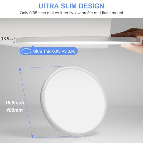 WHITE LED CEILING LIGHTS hunhun 2 Pack 16 Inch Dimmable LED Flush Mount Ceiling Light 4800LM Round Light Fixture 5 Color Temperature Selectable Super Slim Large Flat Ceiling Lamp for Living Dining Room White