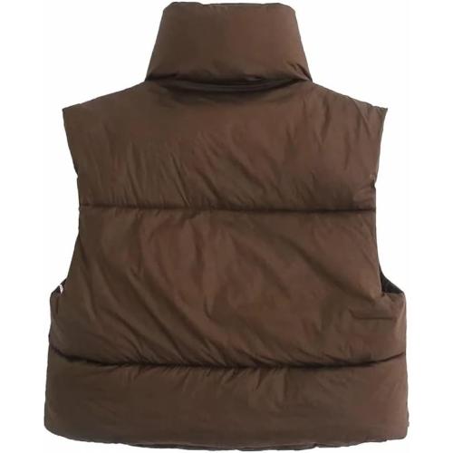 HOULENGS Women's Stand Collar Crop Puffer Vest Lightweight Sleeveless Winter Warm Outerwear Puffer Vest Padded Gilet