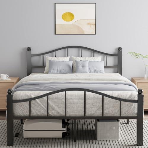 Metal Full Size Bed Frame with Headboard, Noise-Free Design & Underbed Storage Heavy Duty Bed Frames No Box Spring Needed/Tool-Free Assembly