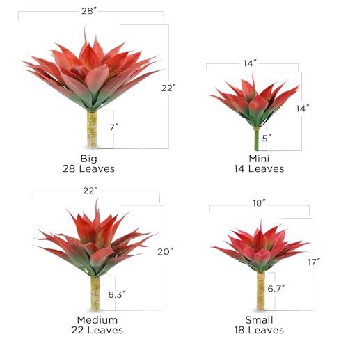 Velener Fall Fake Agave Artificial Plant, Red Fake Succulent Plant for Room Decor, Unpotted Faux Agave Stems Plant for Fall Outdoor/Indoor Decor, 28 inches, Set of 2