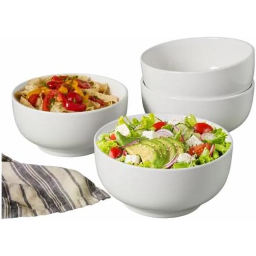Denmarks 4 Piece All Purpose Bowl Set - Ultra Durable White Porcelain - Chip Resistant, Microwave & Dishwasher Safe - Modern Deep Design for Salad, Pasta & Cerea