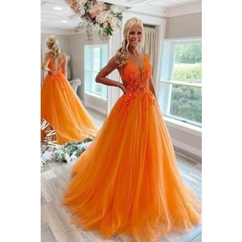 Size M ...Laces Appliques Tulle Prom Dresses V-Neck Beaded Ball Gown Formal Evening Gowns Sleeveless Quinceanera Dress