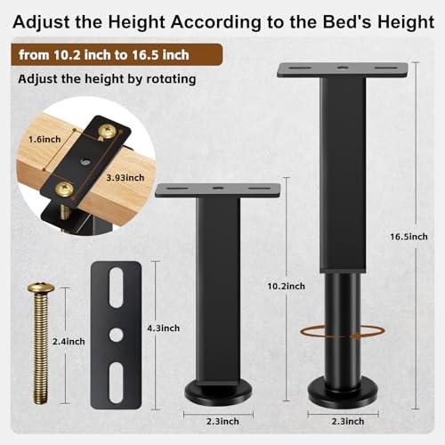 Bed Support Legs, 6PCS Adjustable Height Metal Bed Risers, 10.2-16.5 in