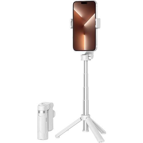 The New 2025 Pocket Flex Portable Selfie Stick. It's a Mini 360° Selfie Stick with a Retractable, Detachable, Remote-Controlled, Pocket-Sized, flippable and Flexible Tripod. (White)