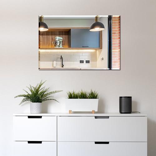 Ruomeng Rectangle Wall Mirror Frameless Mirror 16” x 24 Beveled Edge Mirror for Bathroom Vanity and Entryway