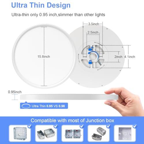 WHITE LED CEILING LIGHTS hunhun 2 Pack 16 Inch Dimmable LED Flush Mount Ceiling Light 4800LM Round Light Fixture 5 Color Temperature Selectable Super Slim Large Flat Ceiling Lamp for Living Dining Room White