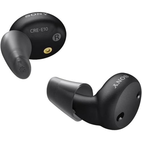 Color Black Sony CRE-E10 Self-Fitting OTC Hearing Aids for Mild to Moderate Hearing Loss, Prescription-Grade Sound Quality, Comfortable Earbud Design, Bluetooth Enabled for iOS, and Rechargeable Battery, Black