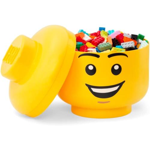 ‼️has mild stains ‼️LEGO Iconic Storage Head Large, Stackable Storage Box, 8,5 L, Yellow, Happy Boy | Storage Box with Lid |Toy Storage | Home Organization | Kids Room | Stackable Organizer