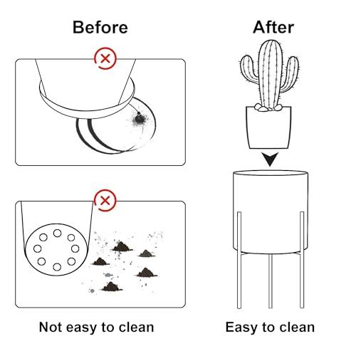 ARNIS Plants Pots with Stand,Set of 2 Flower Pots, Unique Mid Century Decorative Metal Flower Pots with Drainage,10.5&12.25 Inch, Grey and White