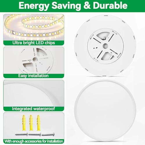 White 24 Upgraded Flush Mount Ceiling Light, 56W 5600 lm Ceiling Light Fixture with 3 CCT Selectable 3000K/4000K/ 6500K, Slim Round Surface Mount LED Light Fixture for Kitchen Bedroom Dining Hallway