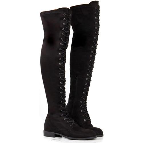 Size/11 YING LAN Women's Over The Knee Low Heel Lace Up Tall Boots