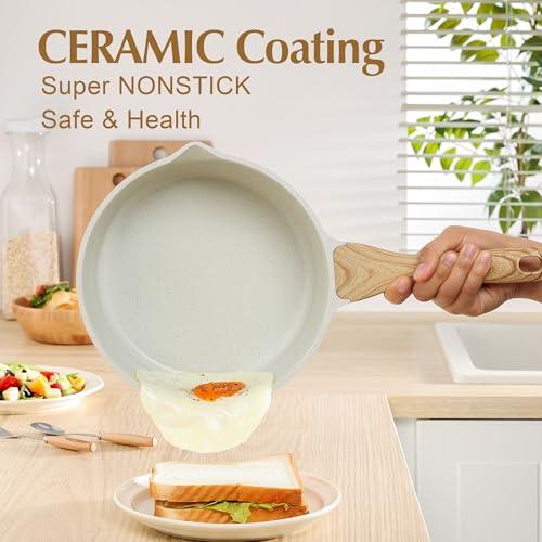 SENSARTE 3 Quart Ceramic Nonstick Saucepan with Double Pouring Spout