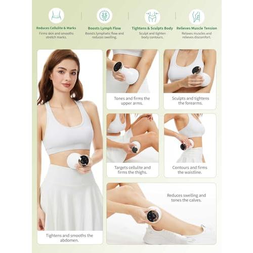 Lymphatic Drainage Massager & Anti Cellulite Massage Tool, for Legs, Arms & Belly, Body,Helps Reduce Stretch Marks & Cellulite,with SoothingPulse, Light Heat & Vibration (White)