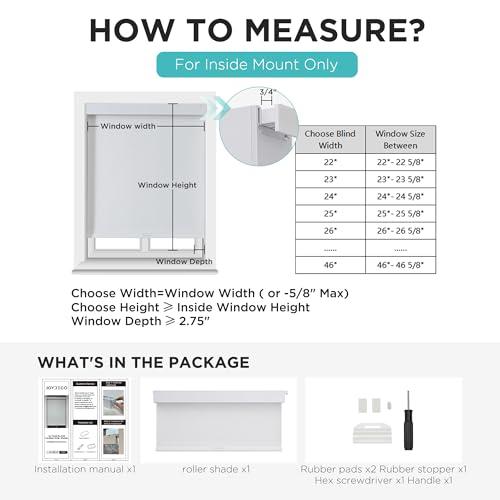 Joydeco No Drill Blackout Shades, Free-Stop Cordless Roller Shades, UV Protection, Thermal Insulated Blinds for Indoor Windows, Easy Install Window Blinds for Home and Office (White, 46 W X 75 H)