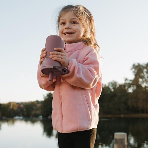 BrüMate Leap 12oz 100% Leakproof Kids Tumbler with Handle and Silicone Soft Straw | Drop Resistant Silicone Sleeve | For Kids 4  | Insulated Stainless Steel | Cup Holder Friendly | 12oz (Neutron)